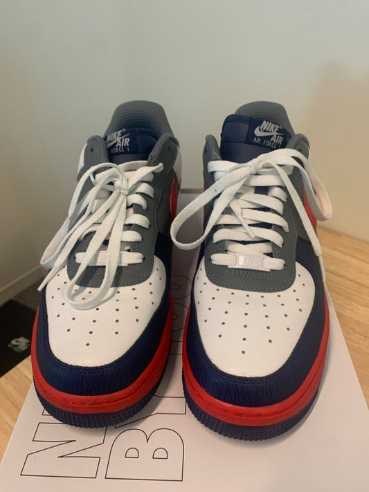 Size 12 Women's Blue White Red and Gray Nike Air Force 1s