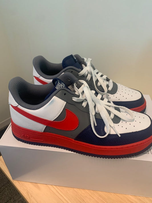 Size 12 Women's Blue White Red and Gray Nike Air Force 1s