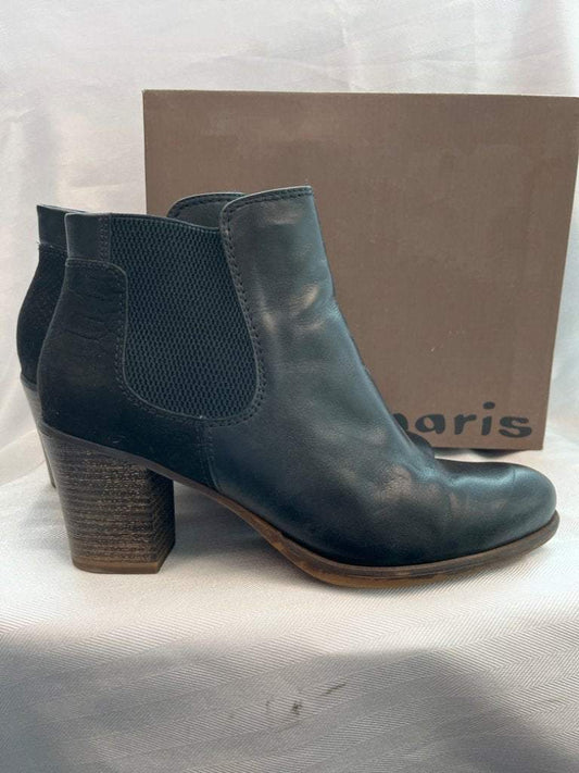 Tamaris Ankle Bootie Black Leather Size 11