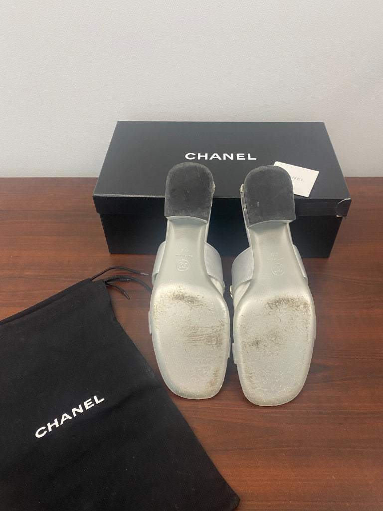AUTHENTIC Silver Size 41.5 Chanel Mules