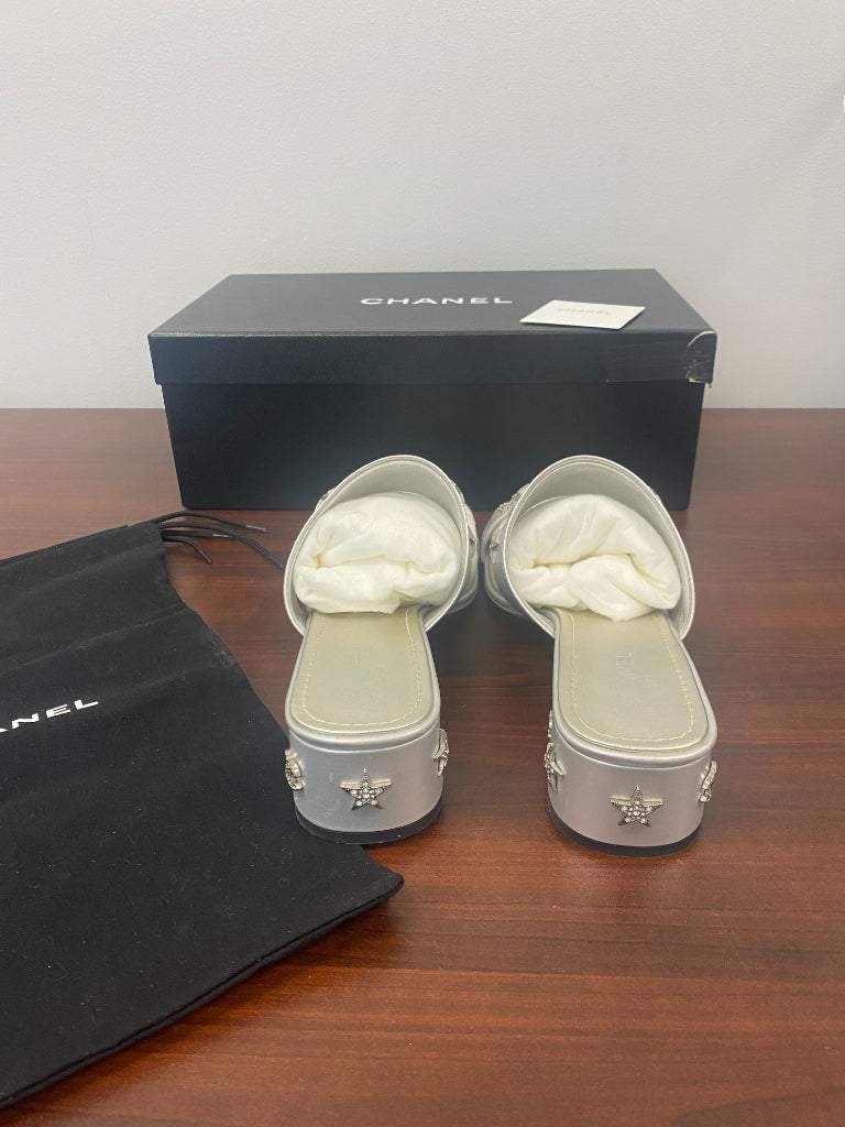 AUTHENTIC Silver Size 41.5 Chanel Mules