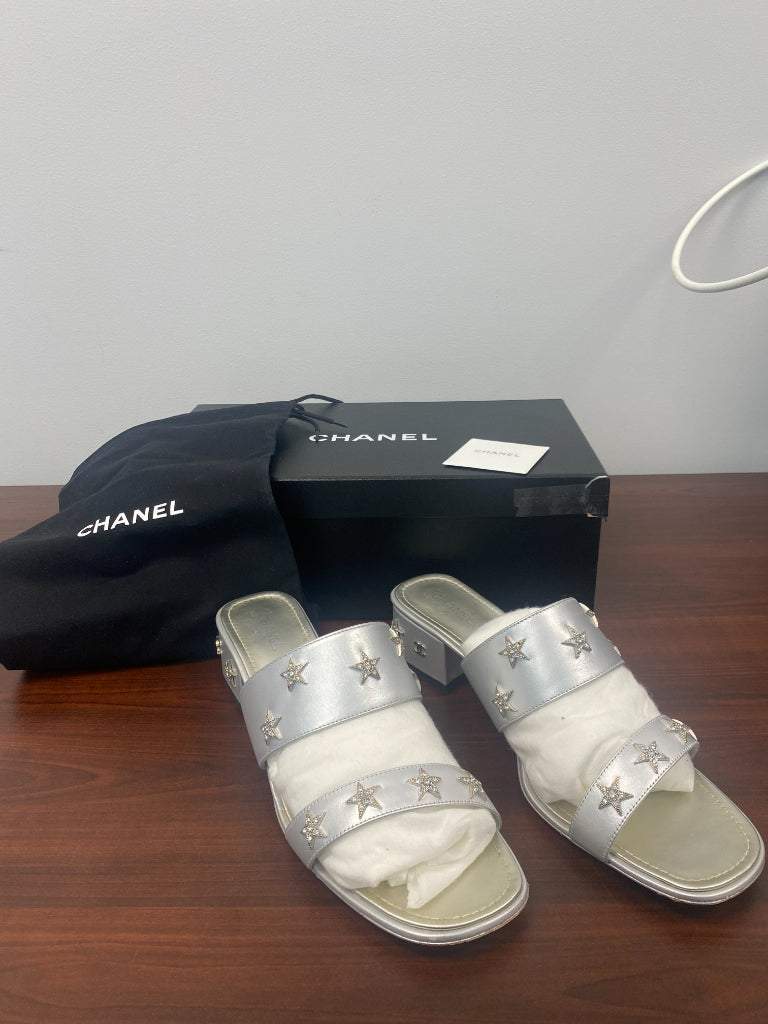 AUTHENTIC Silver Size 41.5 Chanel Mules