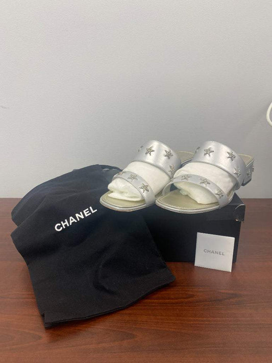 AUTHENTIC Silver Size 41.5 Chanel Mules