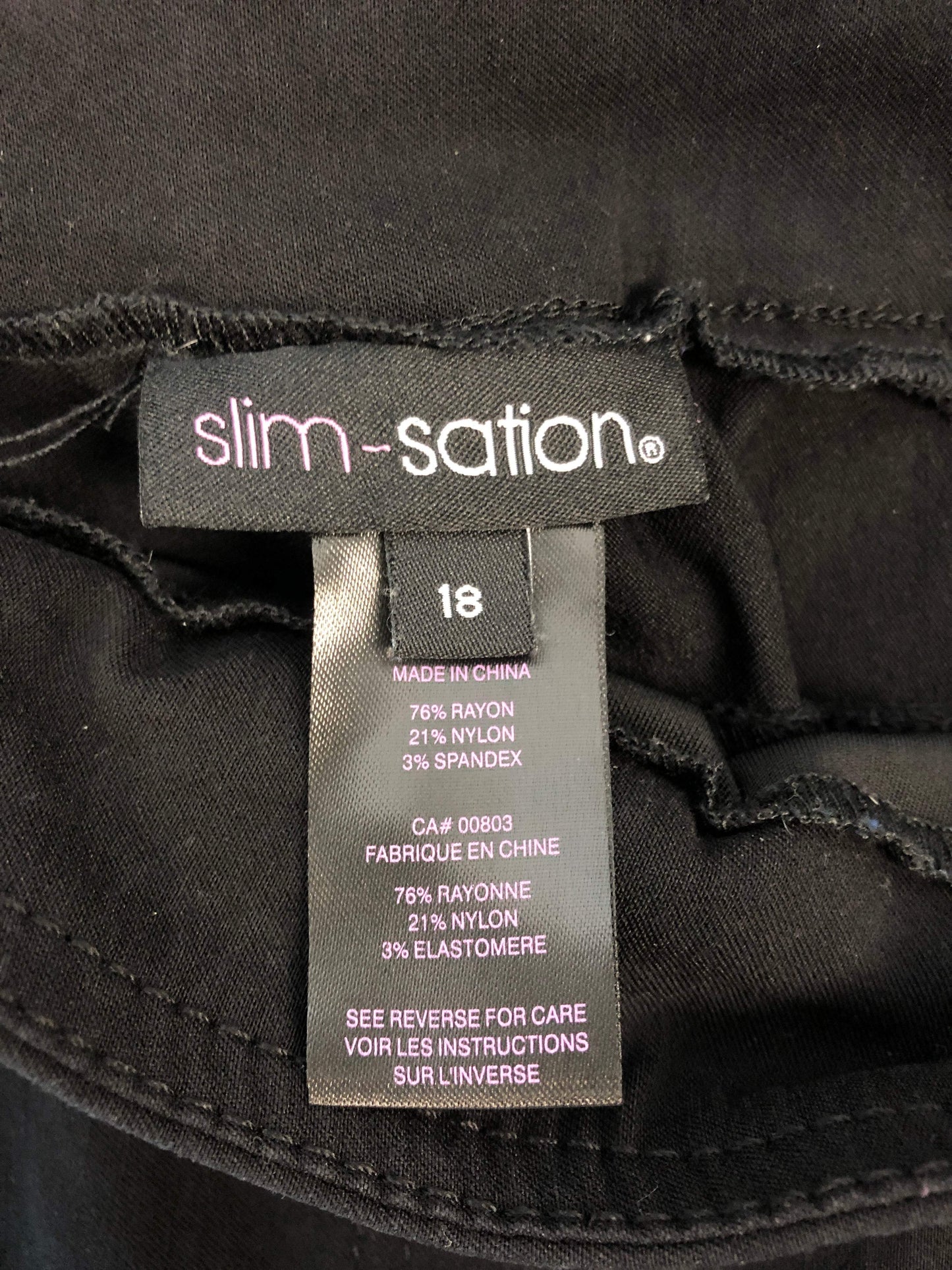 Slim-Sation Size 18 Black Rayon Blend Golf Capri Pants