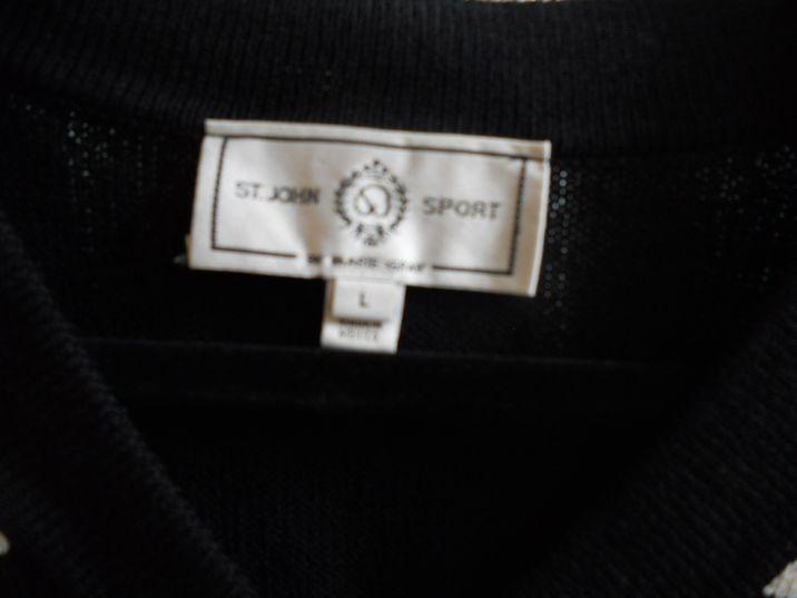 St. John Size Large Blue/Black and White Striped Wool Blend Top