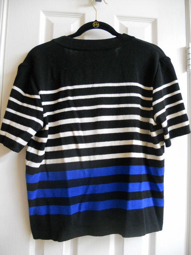 St. John Size Large Blue/Black and White Striped Wool Blend Top