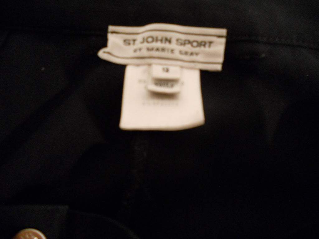 St. John Size 12 Black Cotton Blend Casual Pants