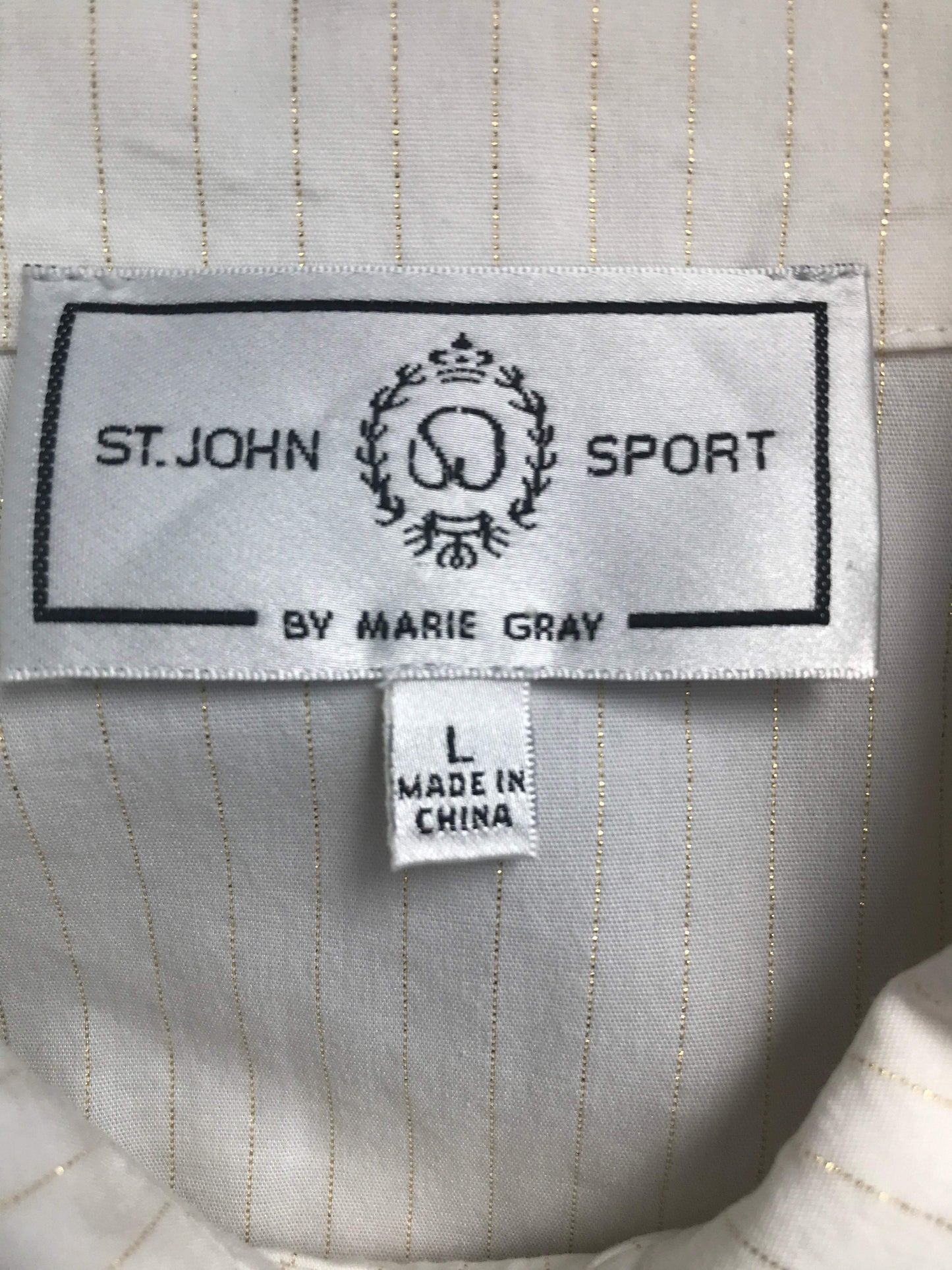 St. John Size Large Cotton/Spandex Blend Cream Button Up