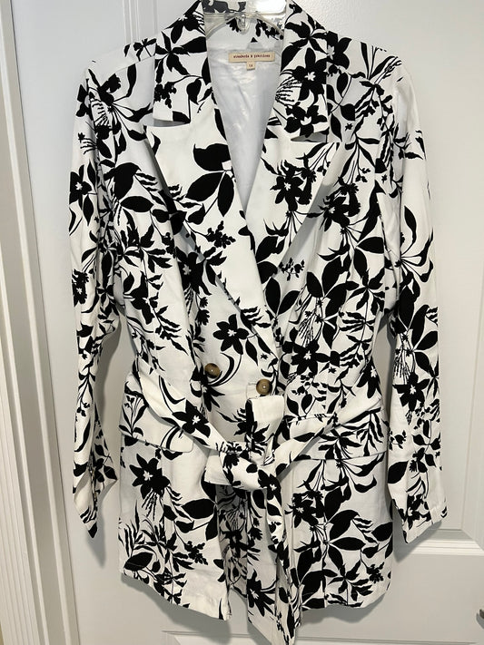Standards & Practices Black & White Floral Print Jacket 1XL