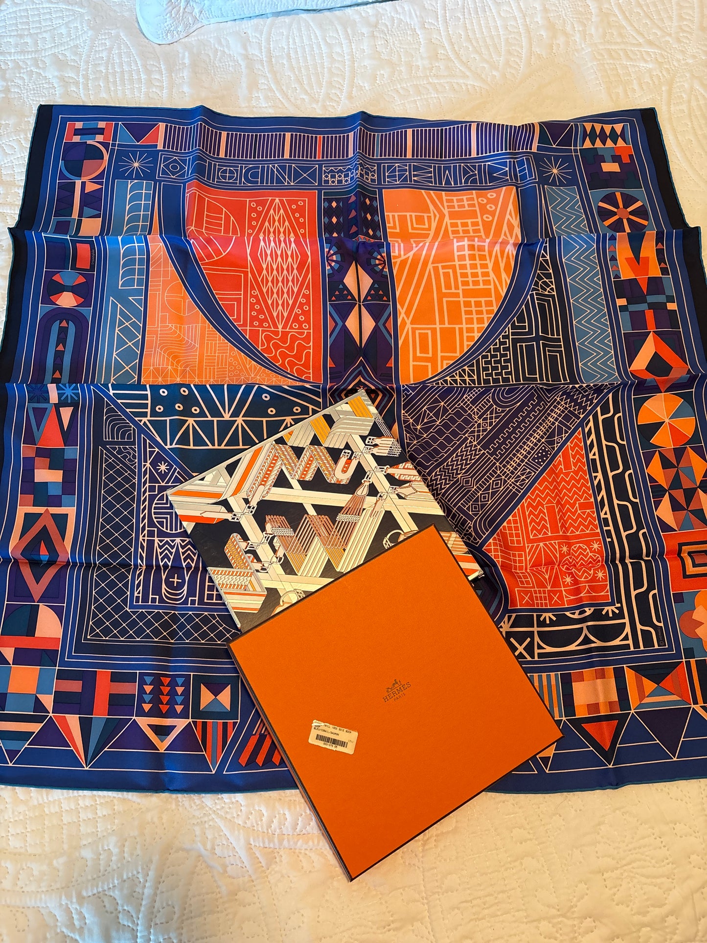 Hermes Silk Scarf - New In Box With Tag - NWT - Blue Coral and Lavender