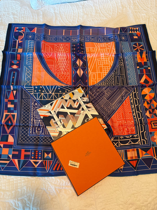Hermes Silk Scarf - New In Box With Tag - NWT - Blue Coral and Lavender