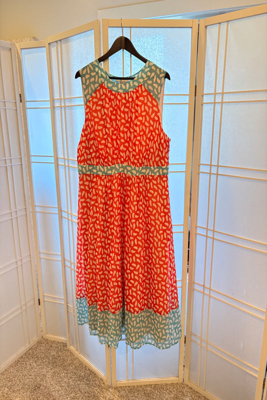 BODEN Blood Orange & Turquoise Brush Stroke Sleeveless Dress Size US 16 Regular