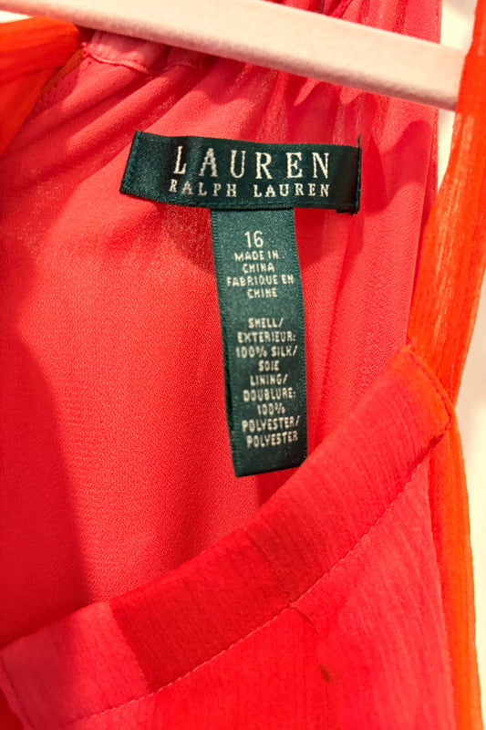 Lauren by Ralph Lauren Orange & Pink 100% Silk Dress Size 16