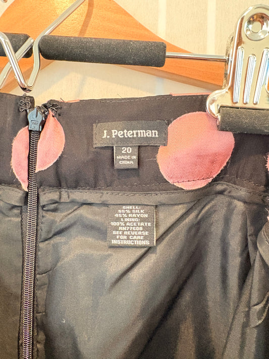 J. Peterman Black Skirt with Pink Polka Dots, Size 20