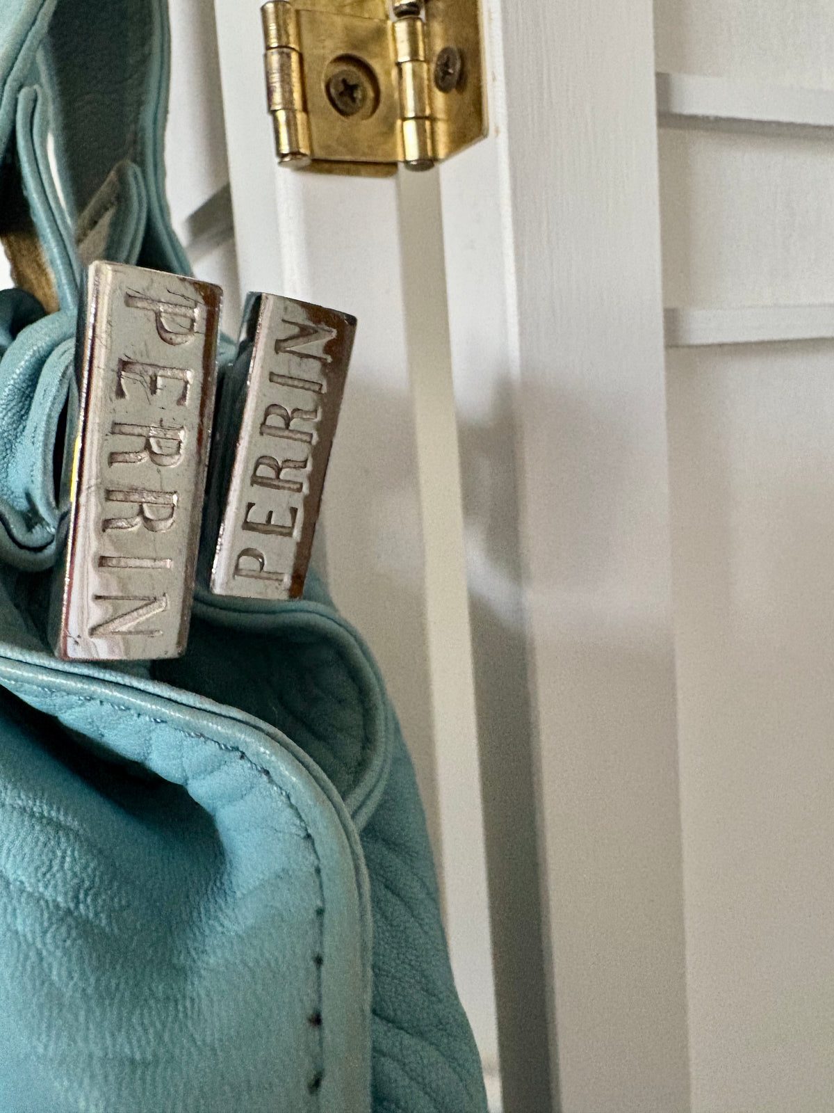 Perrin Paris Large Leather Tote Bag with Metal Accents