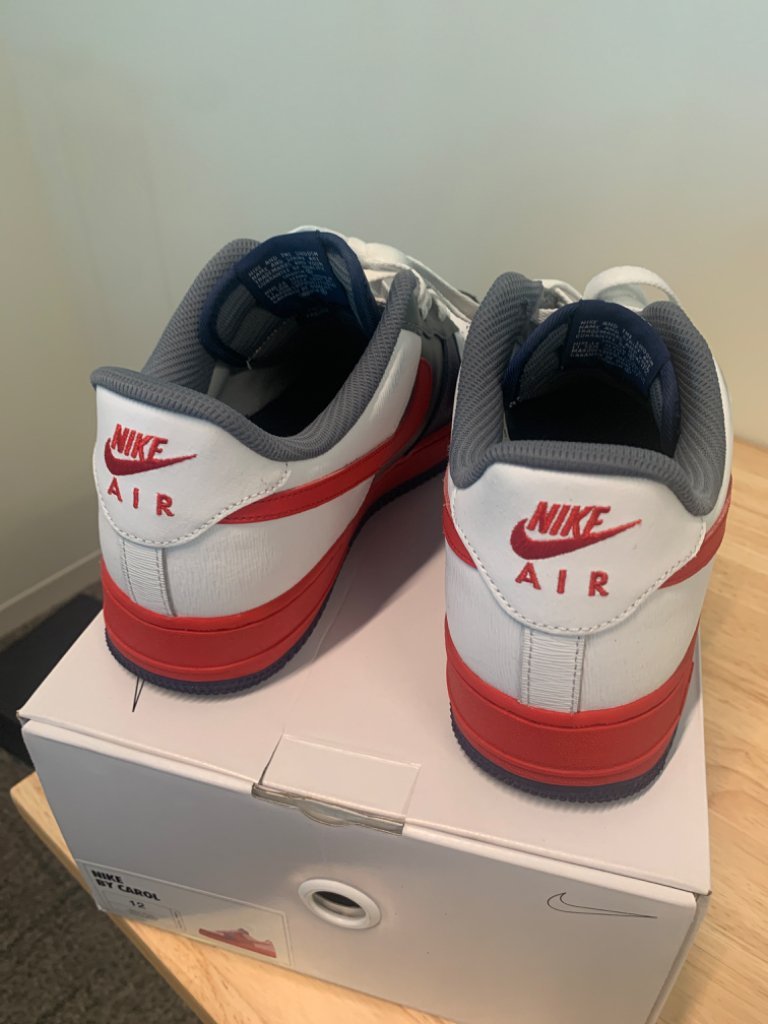 Size 12 Women's Blue White Red and Gray Air Force 1s