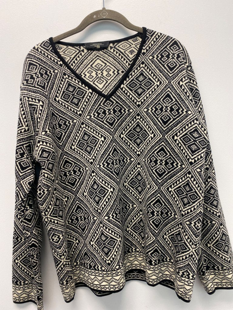 Max Mara Black And Off White Patterned XL Blouse