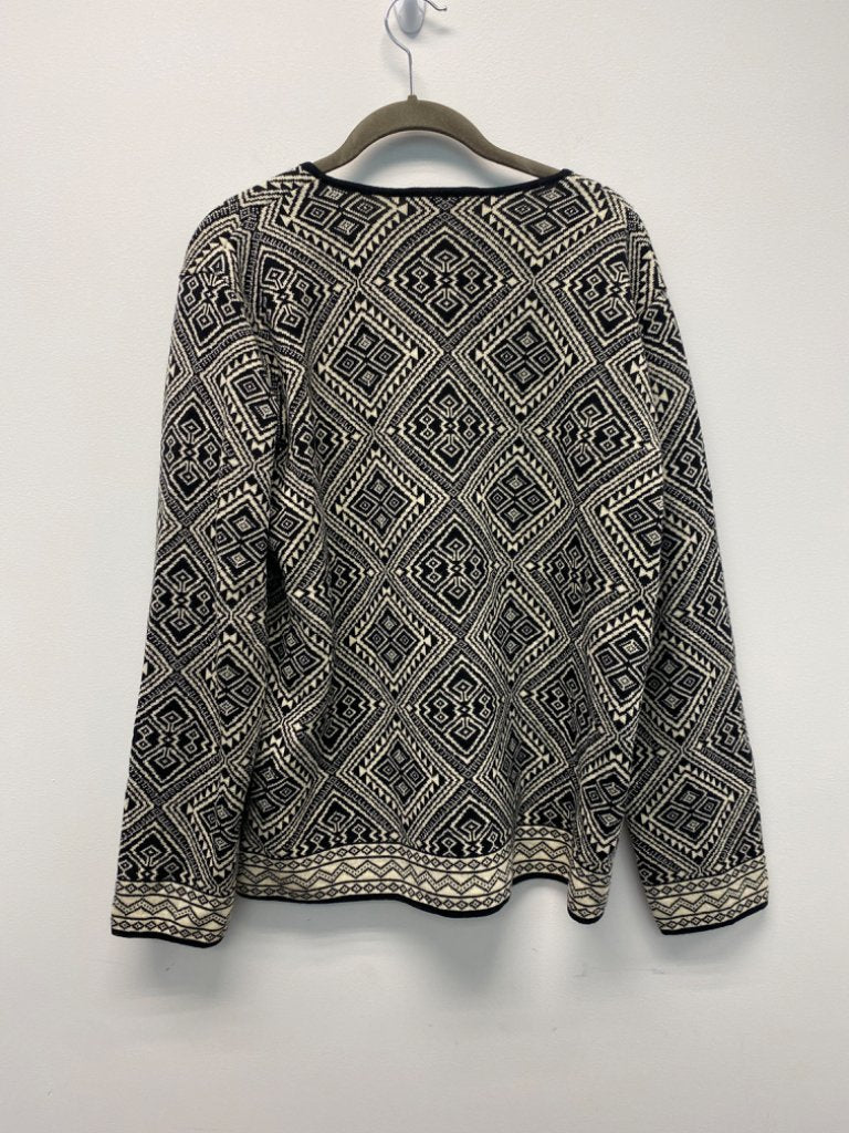 Max Mara Black And Off White Patterned XL Blouse