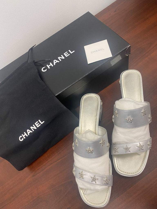 AUTHENTIC Silver Size 41.5 Chanel Mules