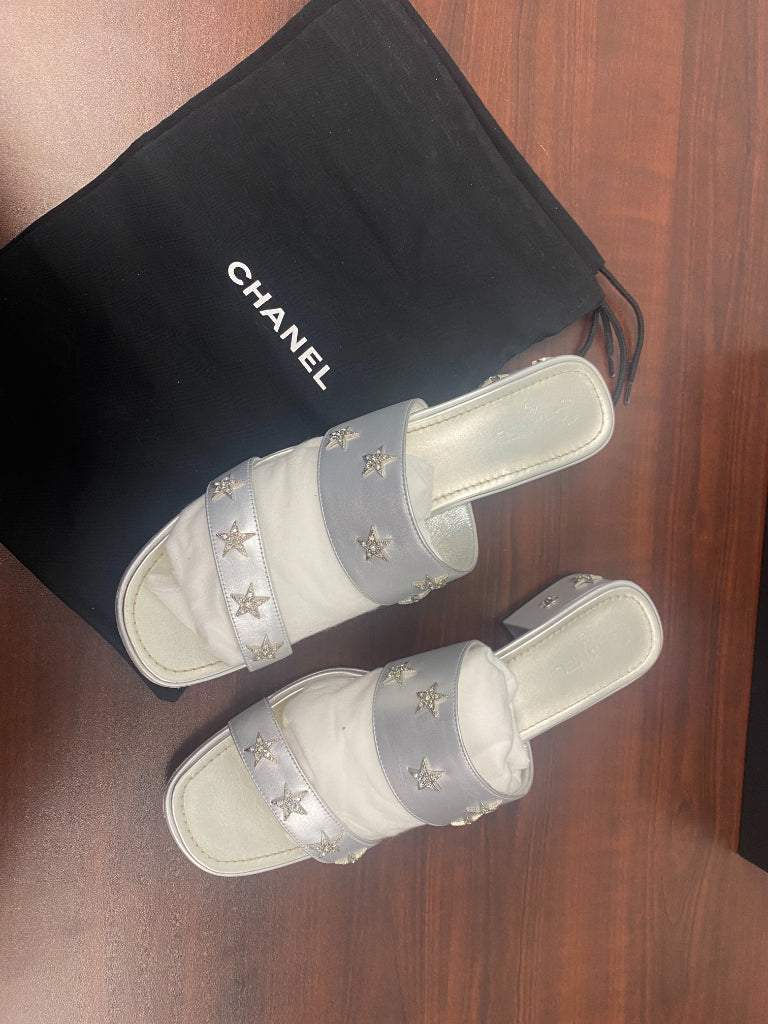 AUTHENTIC Silver Size 41.5 Chanel Mules