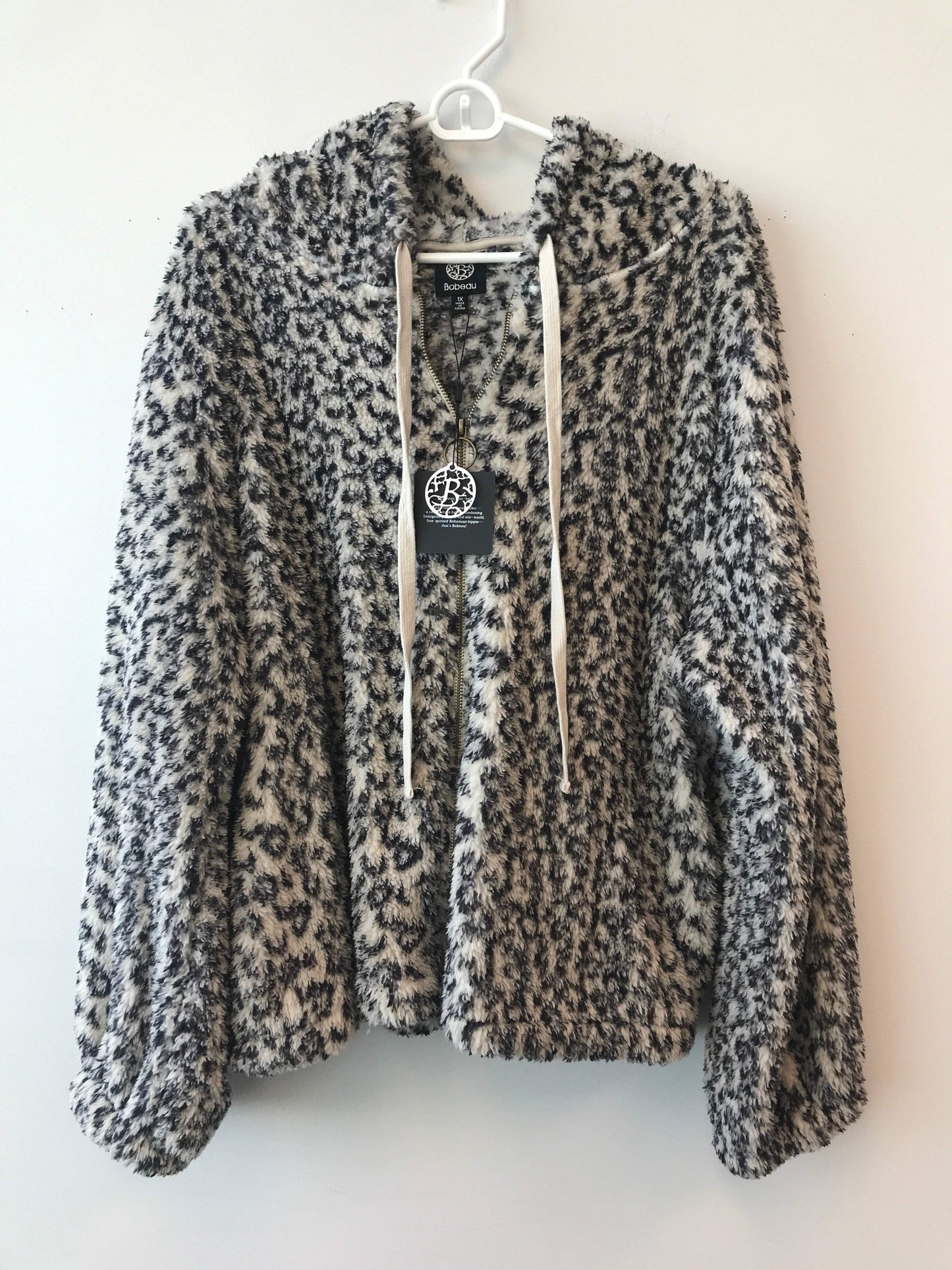 Bobeau Size 1X Polyester Leopard Print Zip-Up Sweatshirt NWT