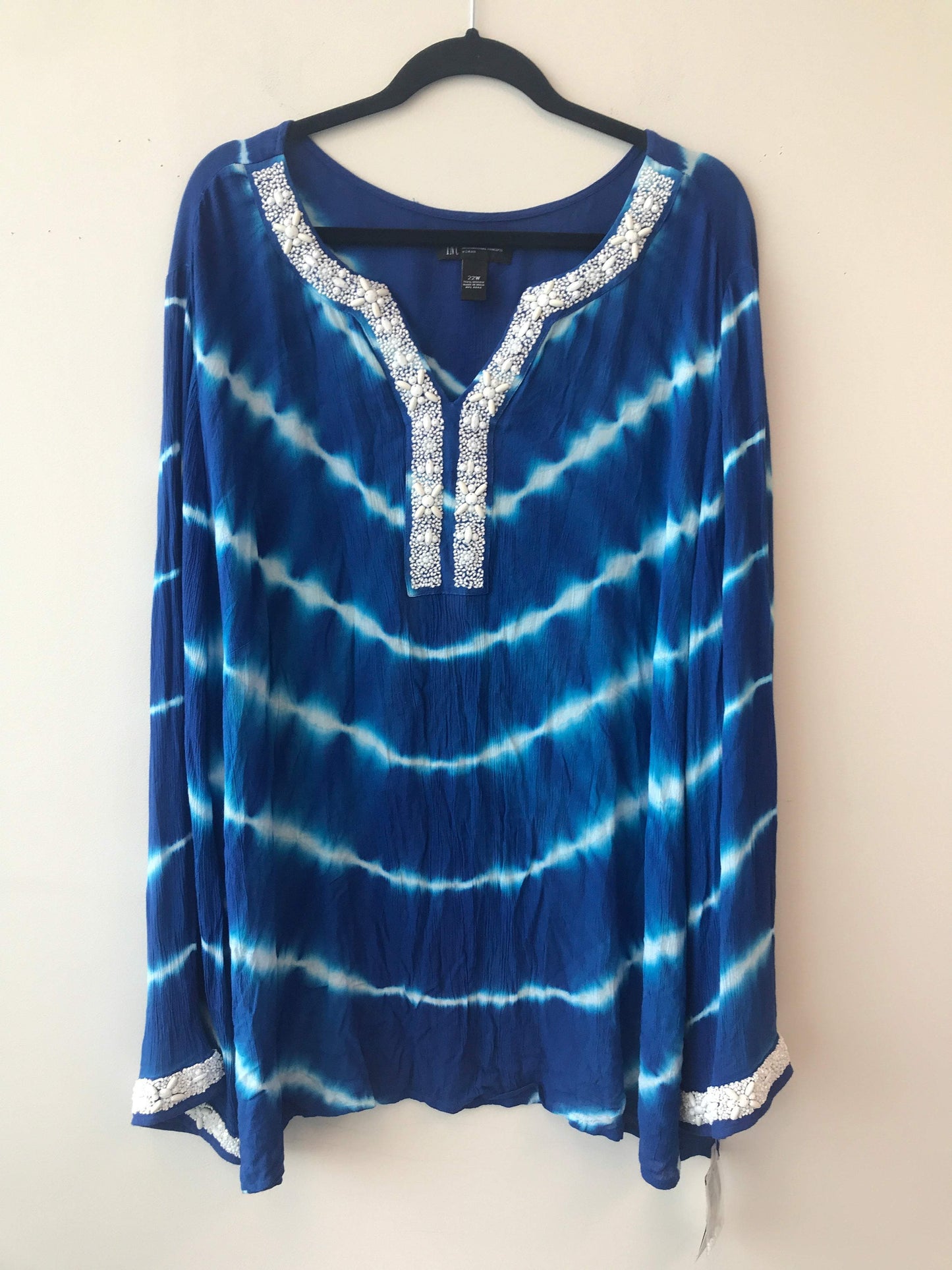 International Concepts Size 22 Viscose Blue Tie Dye Blouse NWT