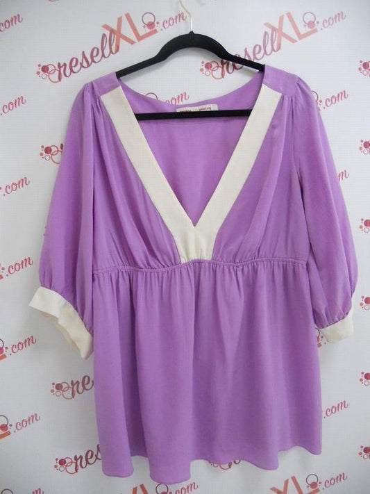 Amanda Uprichard Size 16W Purple Silk Short Sleeve Blouse