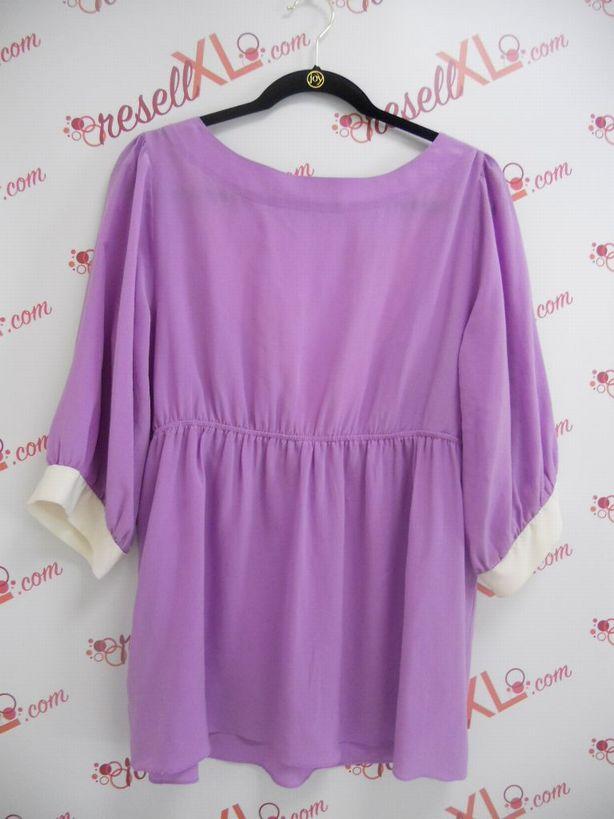 Amanda Uprichard Size 16W Purple Silk Short Sleeve Blouse