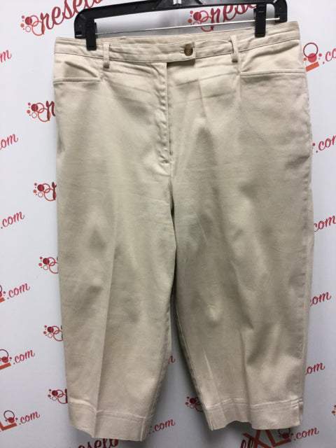 Charter Club Size 14 Khaki Casual Crop Cotton Blend Capri Pants