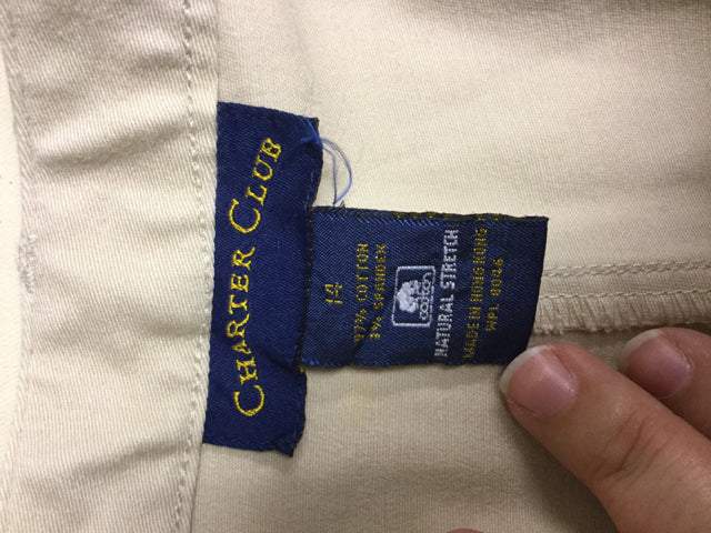 Charter Club Size 14 Khaki Casual Crop Cotton Blend Capri Pants