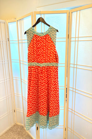 BODEN Blood Orange & Turquoise Brush Stroke Sleeveless Dress Size US 16