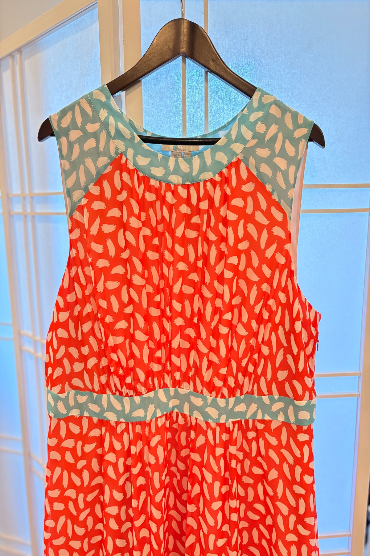 BODEN Blood Orange & Turquoise Brush Stroke Sleeveless Dress Size US 16