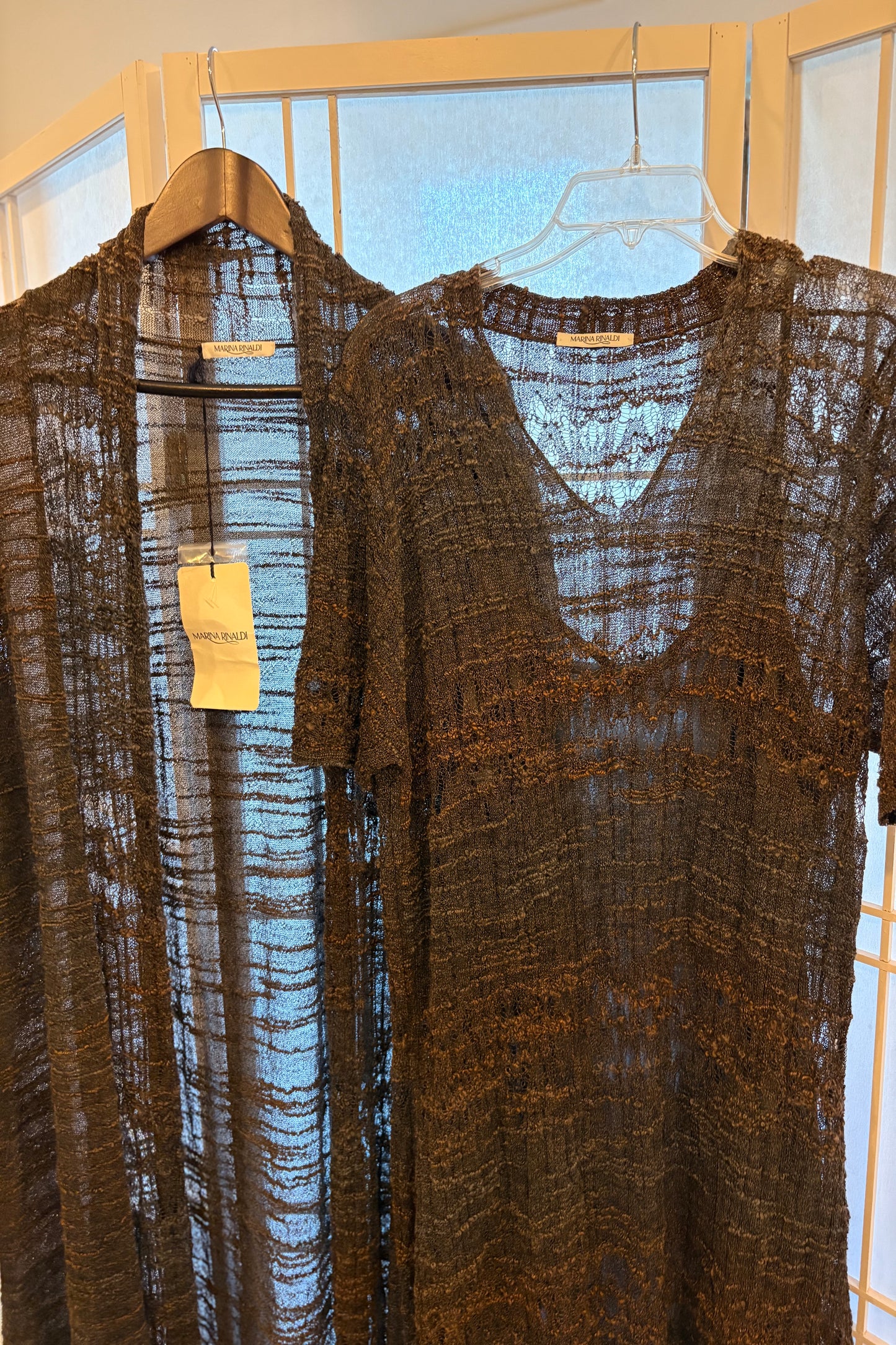 Marina Rinaldi Golden Brown Knit Dress & Long Cardigan Set Size 16US