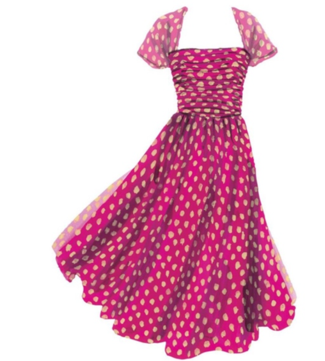 J. Peterman 100% Silk Blue Dress with Hot Pink Polka Dots, Size 18