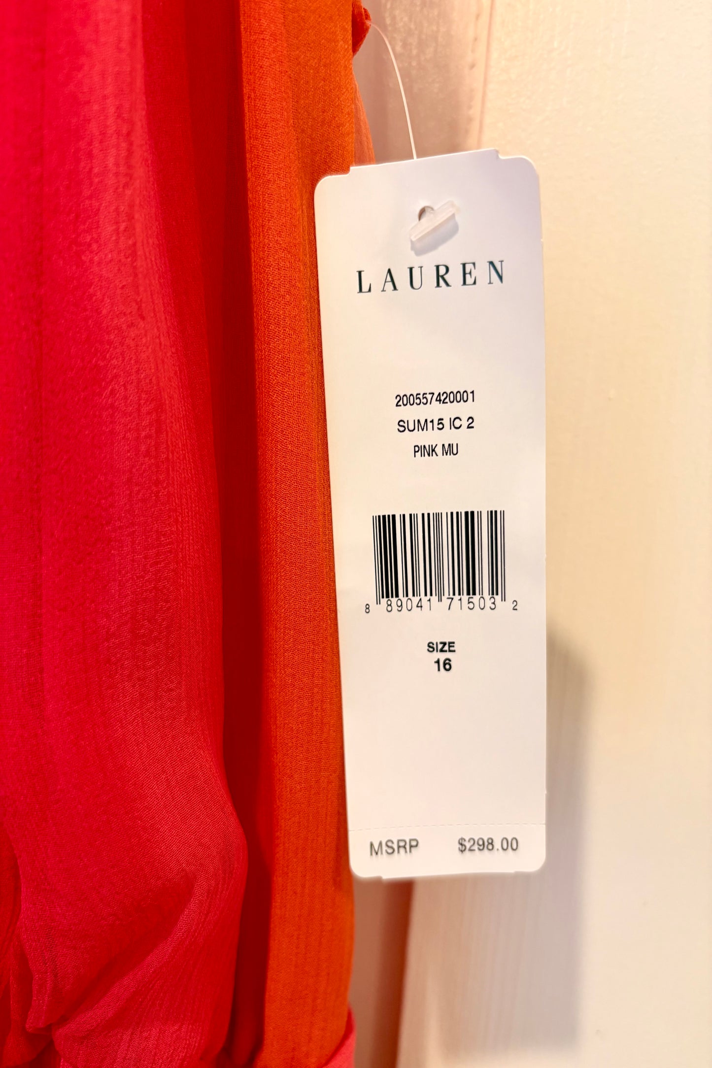 Lauren by Ralph Lauren Orange & Pink 100% Silk Dress Size 16