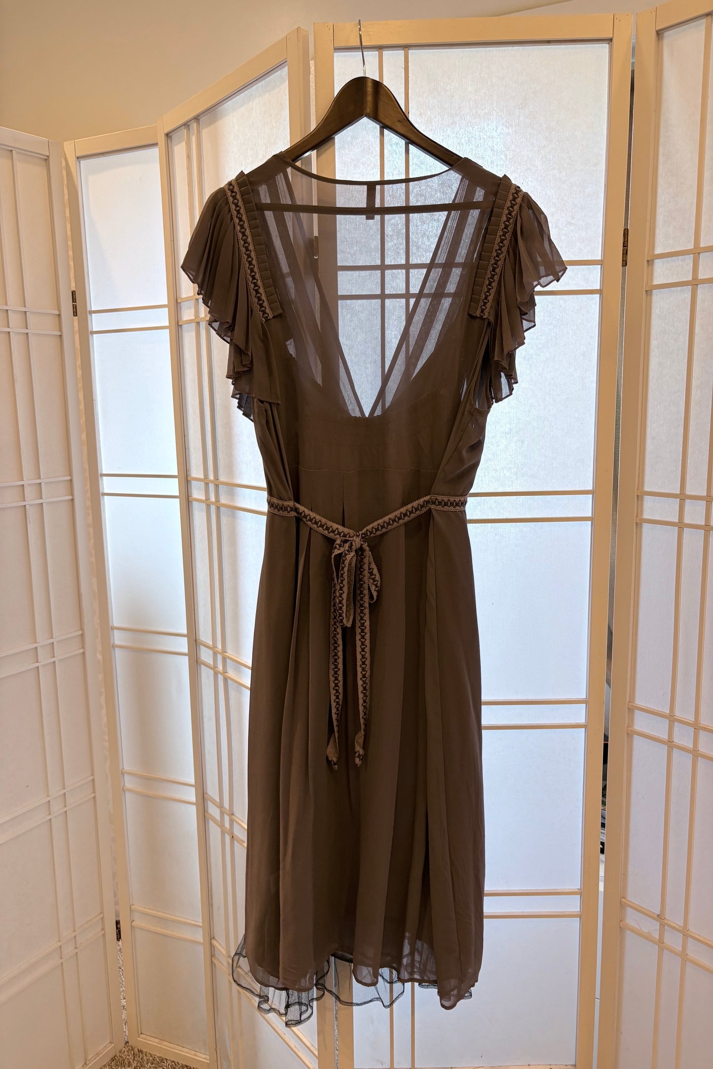 Wrap London Empire Style Taupe Dress Size 16