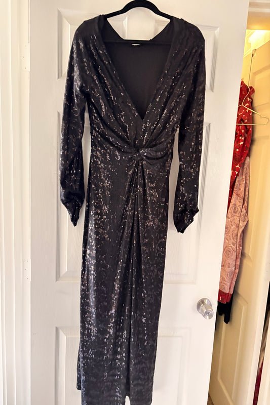 Yoek Black Label Long Black Sequin Dress Plus Size M