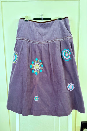 Boden Lavender Corduroy Skirt with Flower Embroidery Size US 16