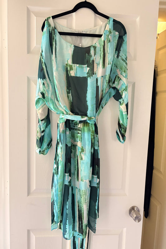 DKNY Blue, Green & White Dress Size Xl New with Tags