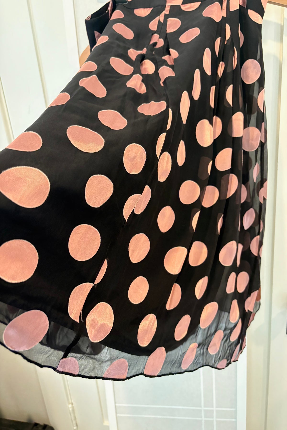 J. Peterman Black Skirt with Pink Polka Dots, Size 20