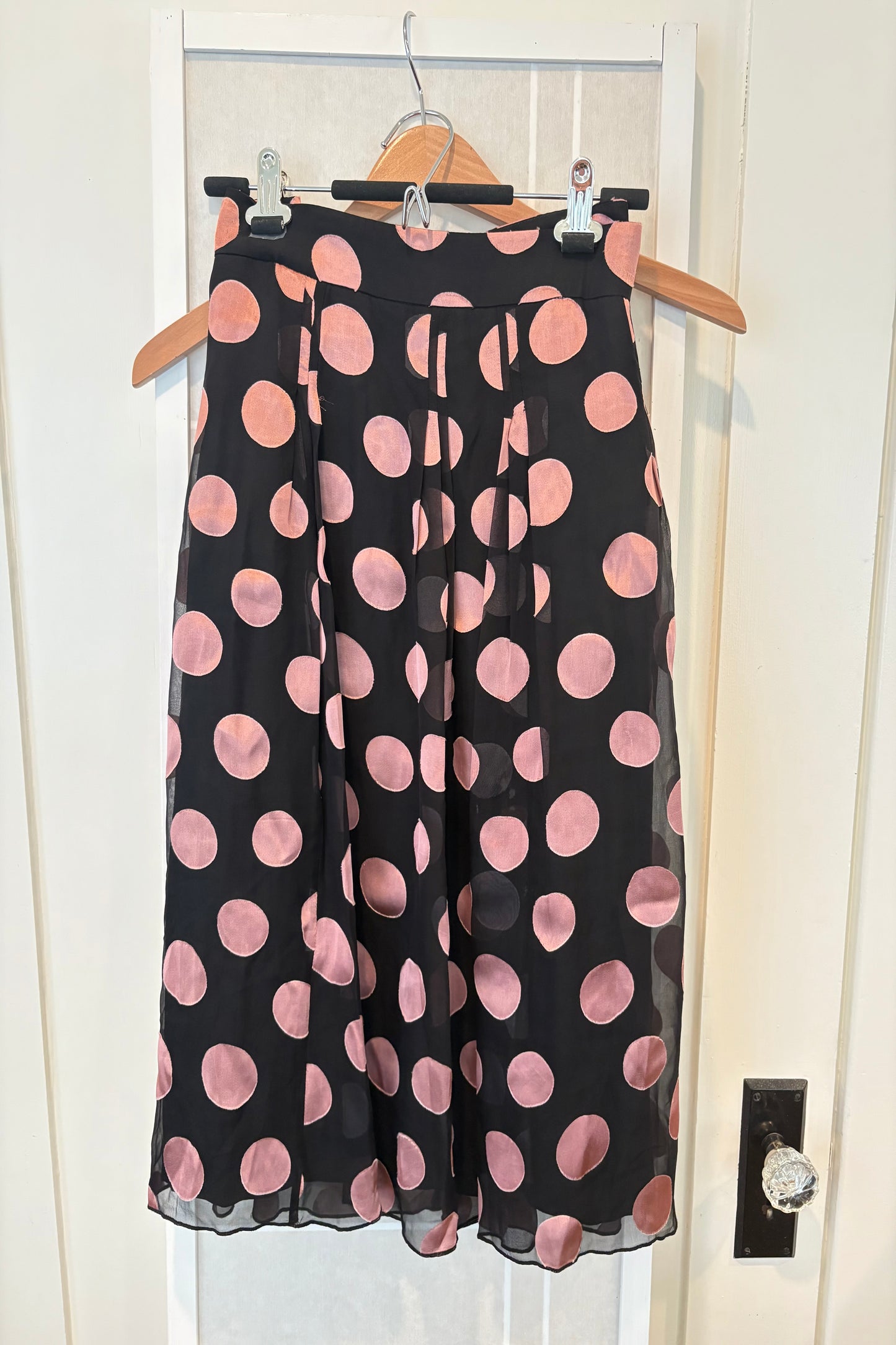 J. Peterman Black Skirt with Pink Polka Dots, Size 20