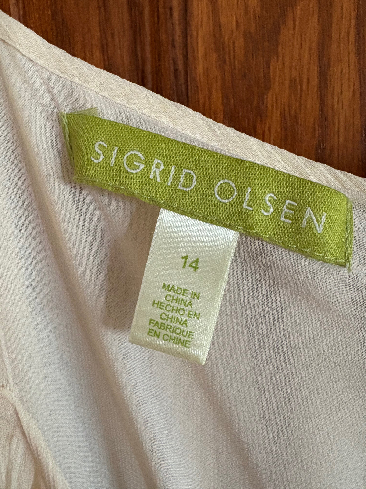 Sigrid Olsen 100% Silk Off White & Brown Dress Size 14