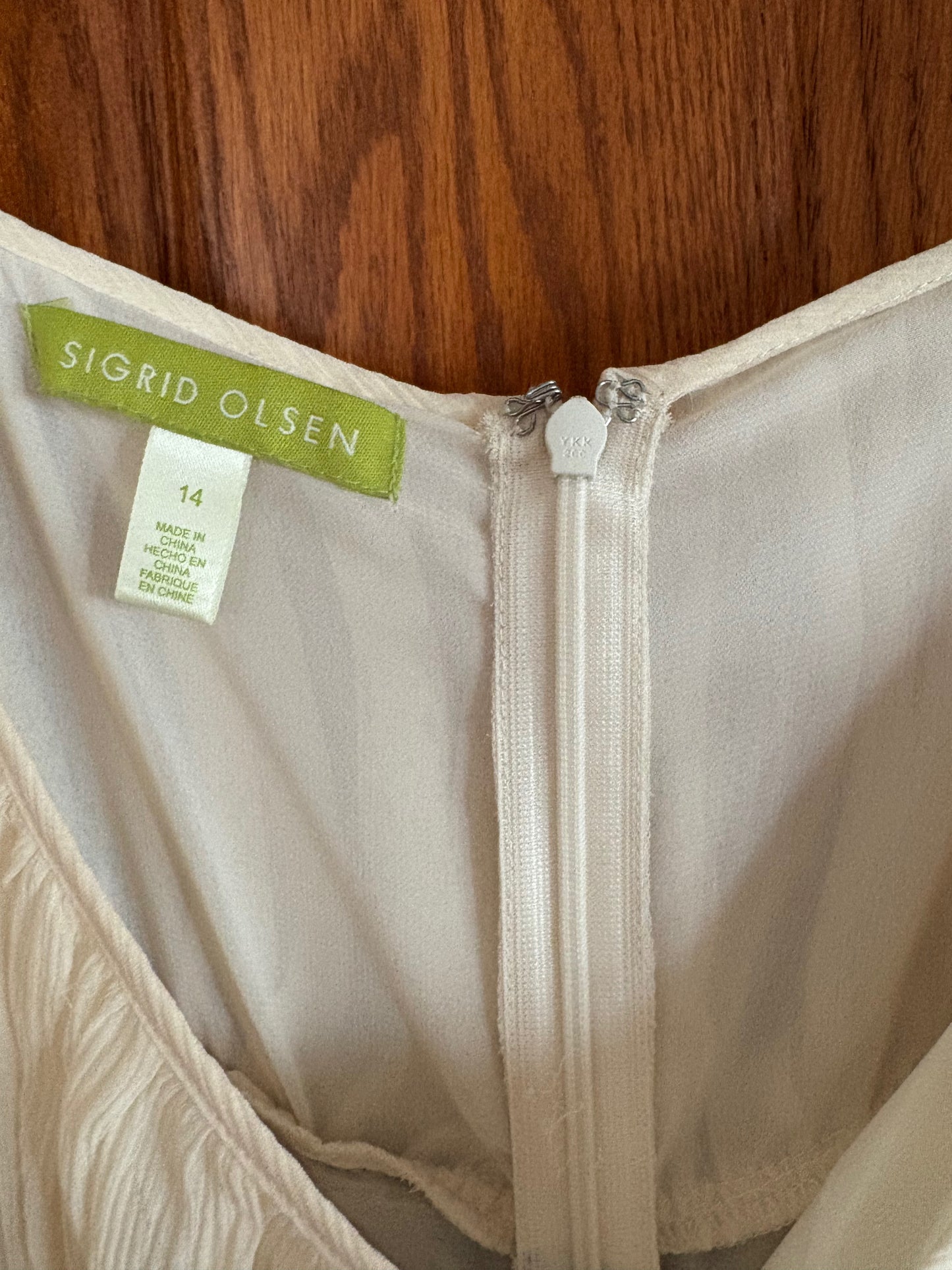 Sigrid Olsen 100% Silk Off White & Brown Dress Size 14