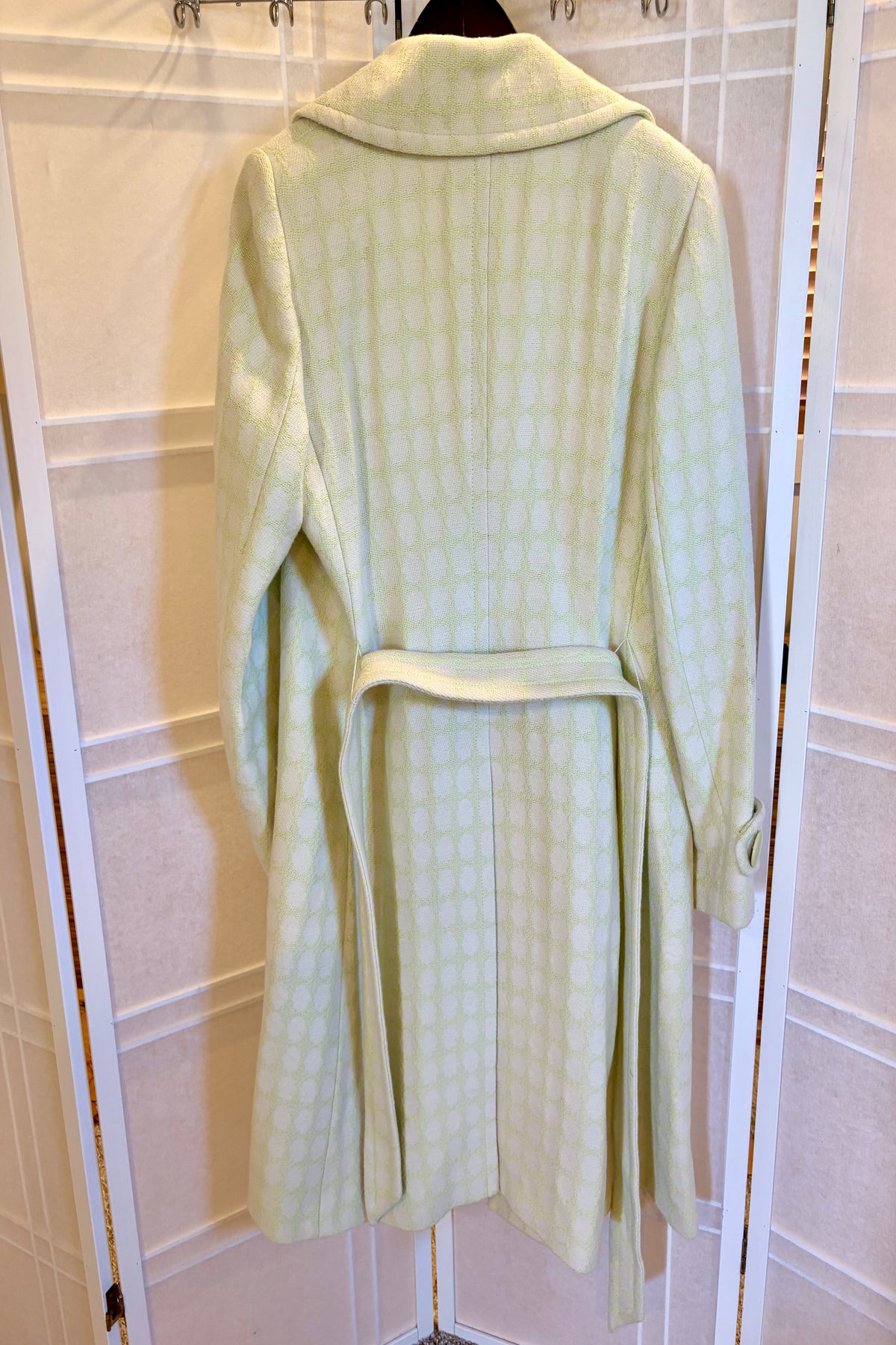 Banana Republic Light Green Coat with White Polka Dots, Size XL