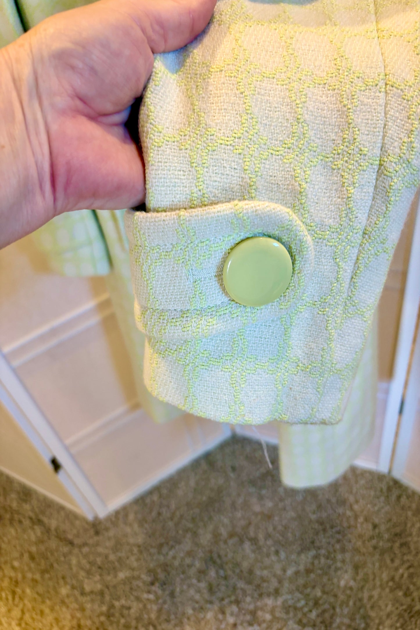 Banana Republic Light Green Coat with White Polka Dots, Size XL