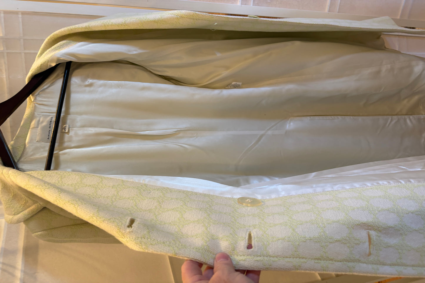 Banana Republic Light Green Coat with White Polka Dots, Size XL