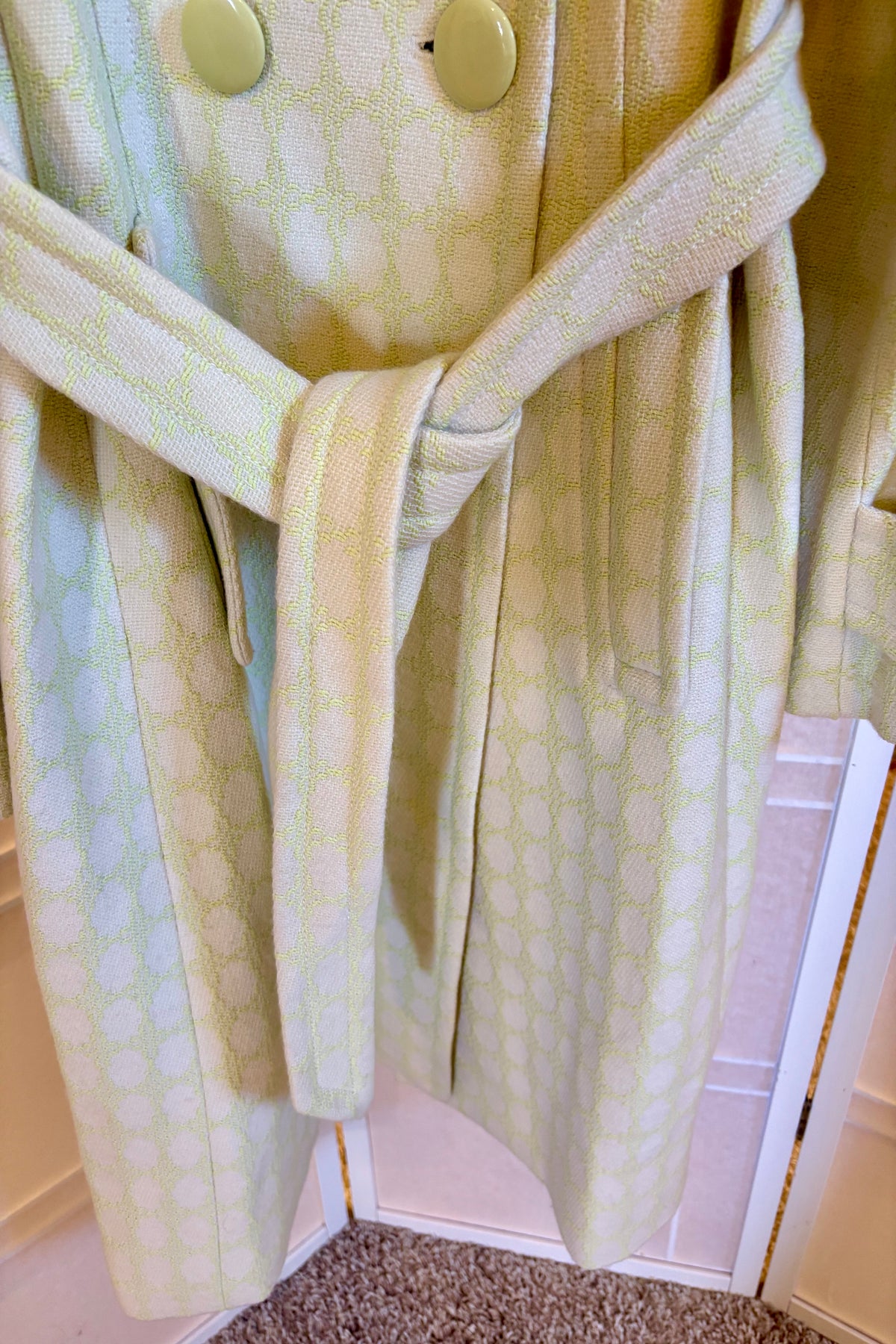 Banana Republic Light Green Coat with White Polka Dots, Size XL
