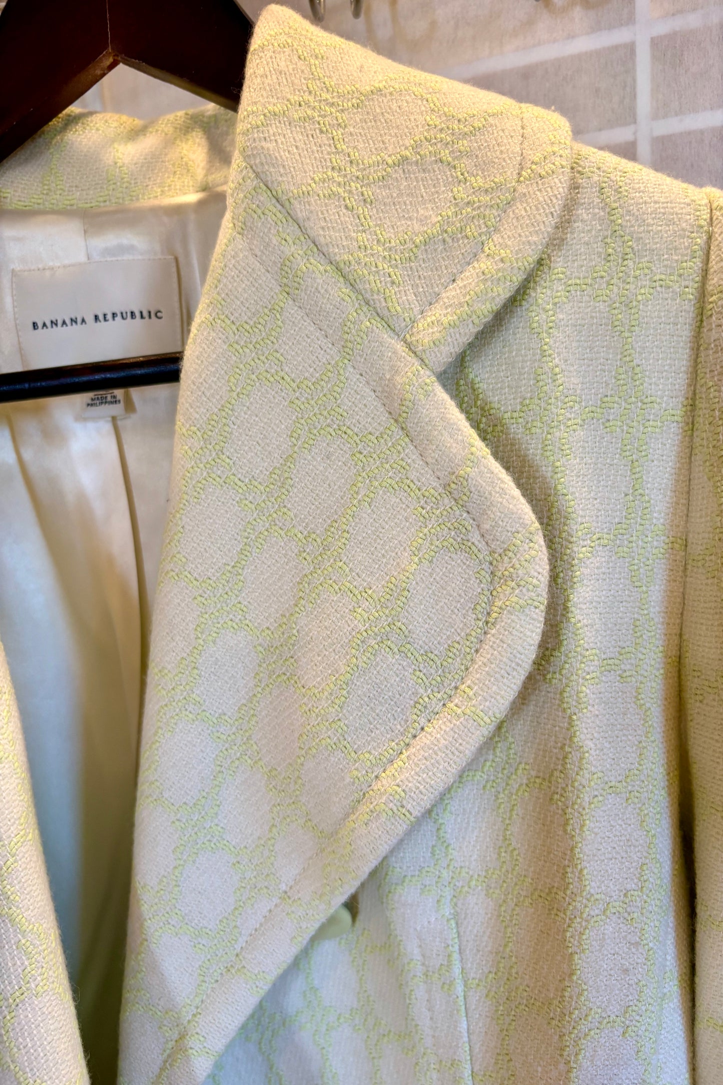 Banana Republic Light Green Coat with White Polka Dots, Size XL