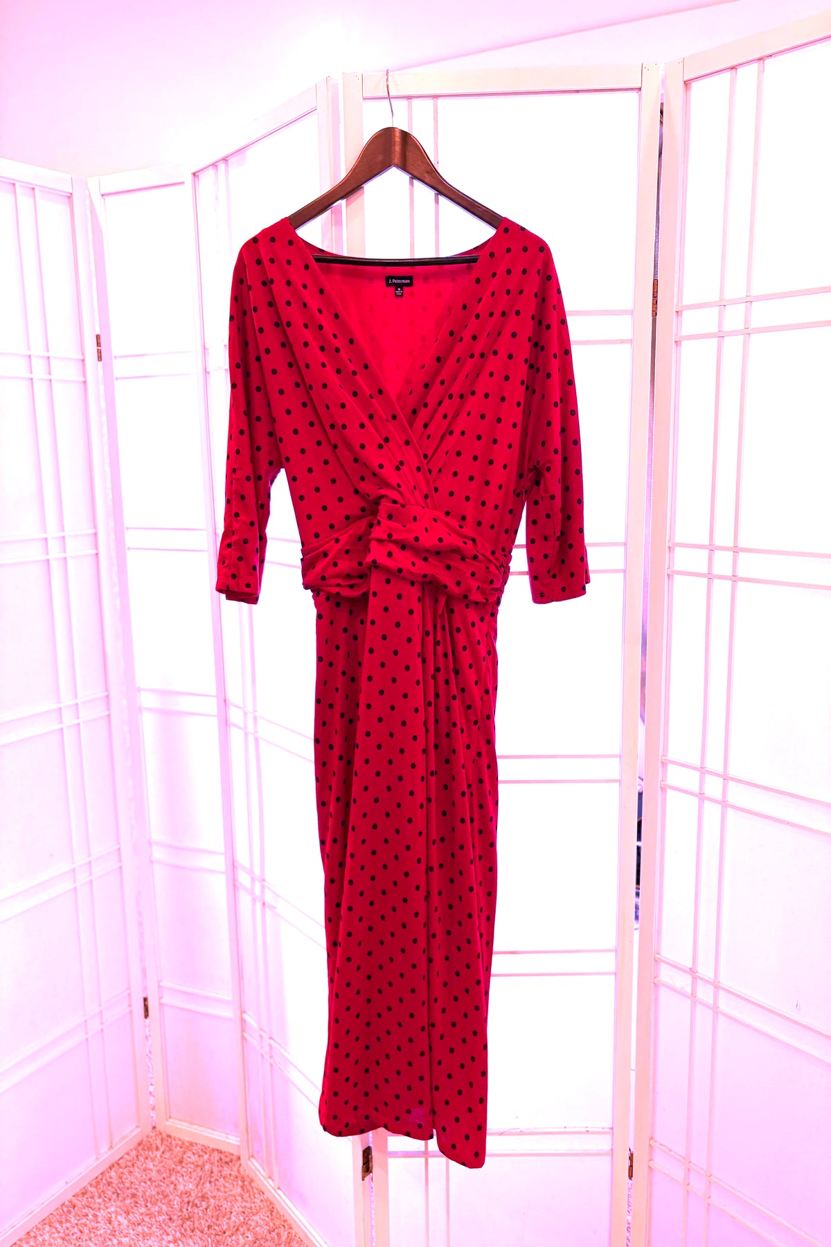 J. Peterman Red Dress with Black Polka Dots, Size 18
