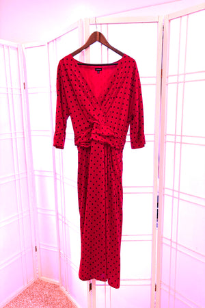 J. Peterman Red Dress with Black Polka Dots, Size 18